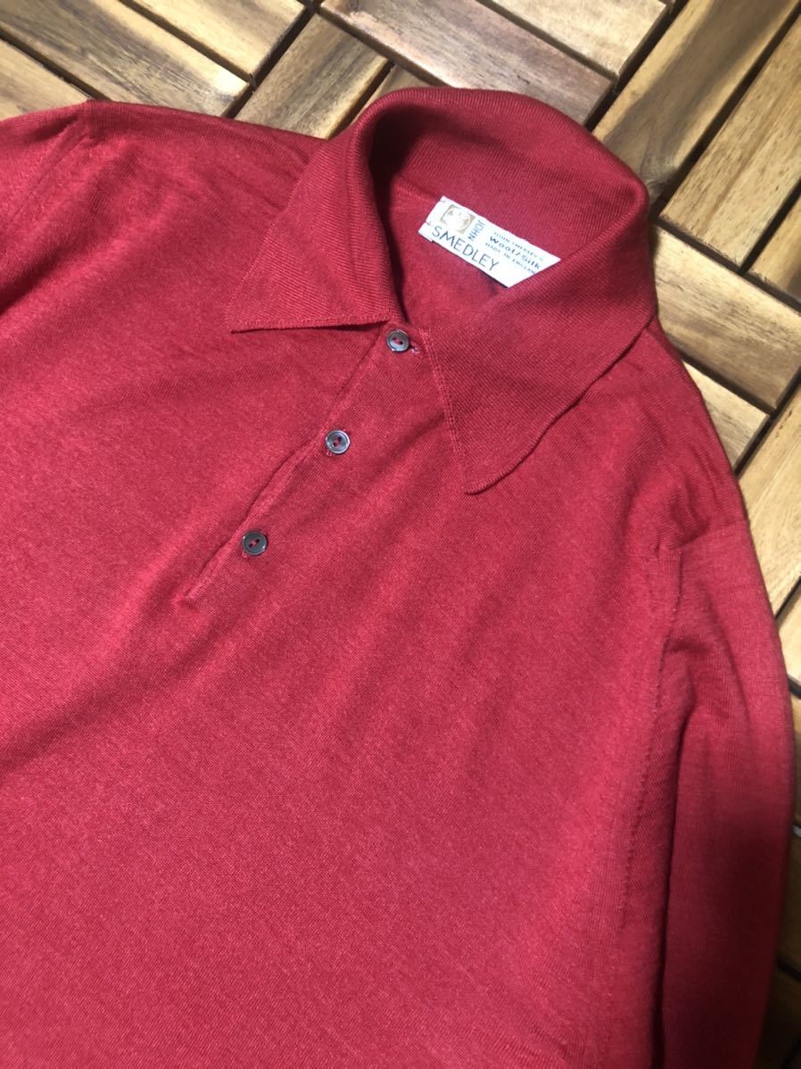 旧タグ ジョンスメドレー ウール×シルク ニットポロシャツ レッド John