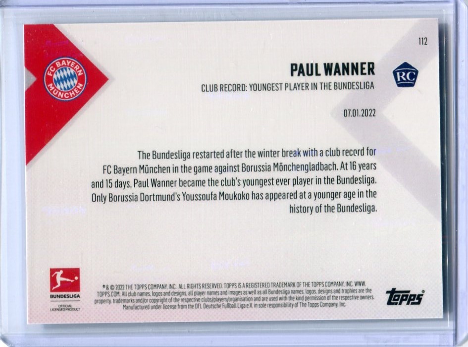 2021 Topps Now Bundesliga 112 Paul Wanner RC ヴァナー_画像2