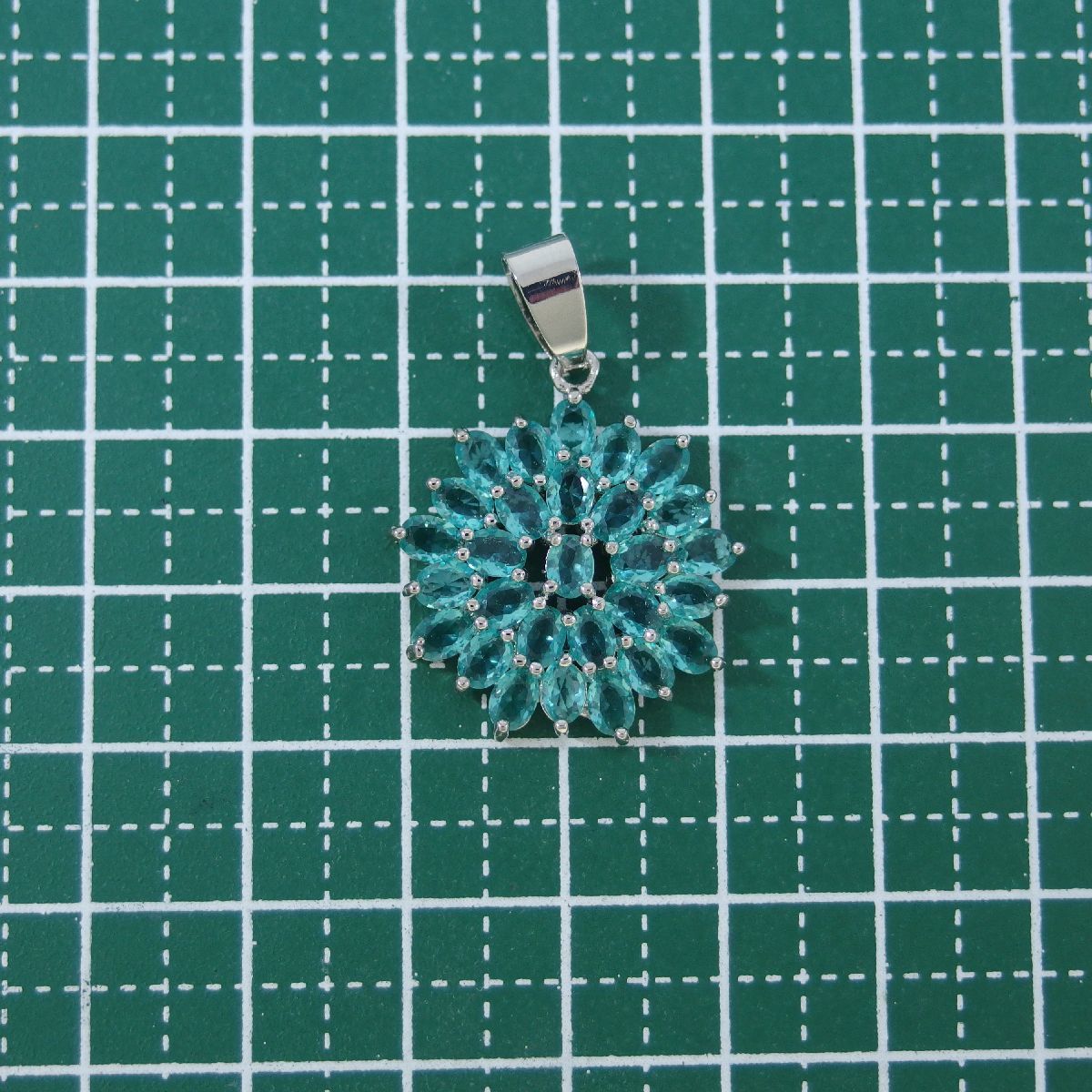 A7735*[925 * silver made ]* blue green group aquamarine color Stone * new goods pendant * necklace .*