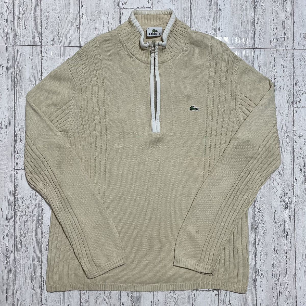 【人気カラー】ラコステ LACOSTE ハーフジップ コットンニット 5 ベージュ ワニ 22-10