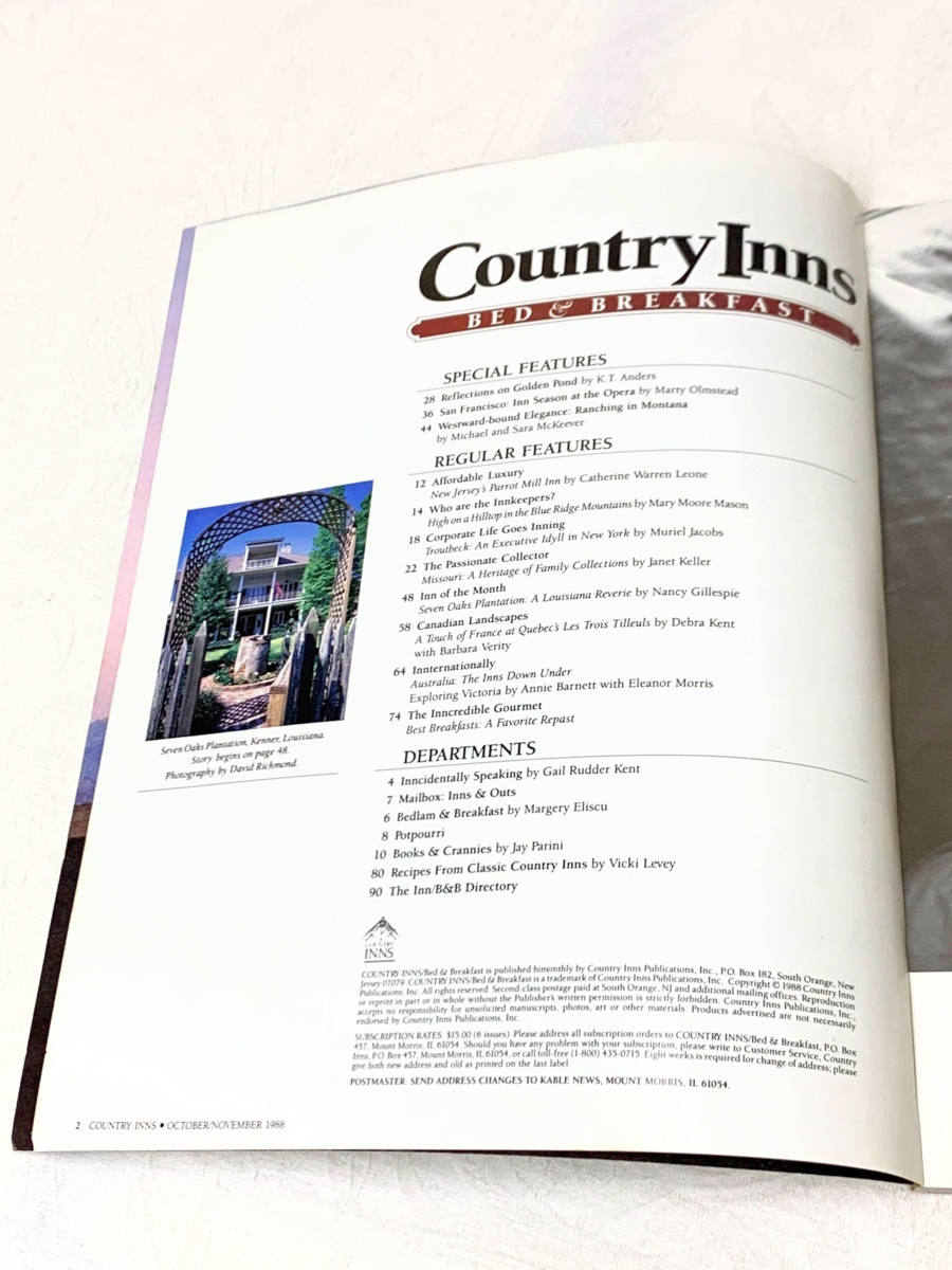 436A/1988年10.11月 Country Inns BED＆BREAKFAST カナダ 宿泊ガイド 海外雑誌 現状品_画像2