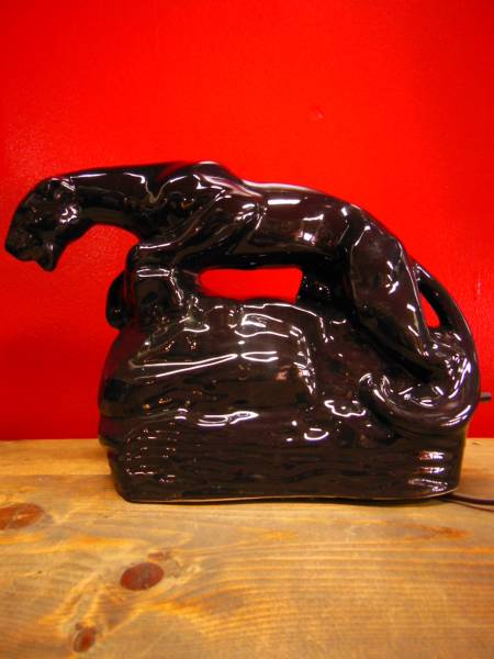 50S 美品 米国製 ビンテージ ブラックパンサー 黒豹 黒陶器TVランプ/ロカビリー_画像1