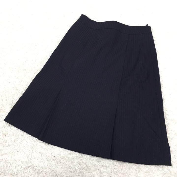  европейская одежда. Aoyama en линия Precious жакет юбка выставить стрейч шерсть шелк . полоса женский размер 5 номер темно-синий цвет 