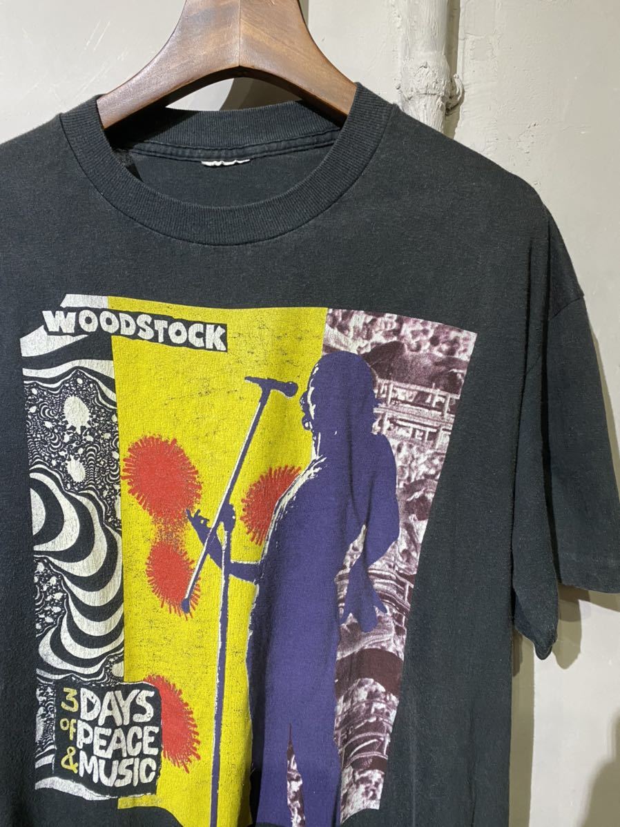 【即決】woodstock ウッドストック Tシャツ ヴィンテージ シングルステッチ usa アメリカ 古着 バンT ヒッピー ブラック ビンテージ