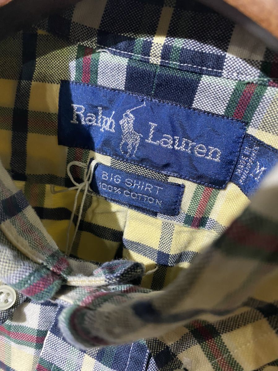 【即決】ralph lauren ラルフローレン BIG SHIRT 長袖 ボタンダウン シャツ 胸ポニー ビッグシャツ マドラスチェック M 古着_画像5