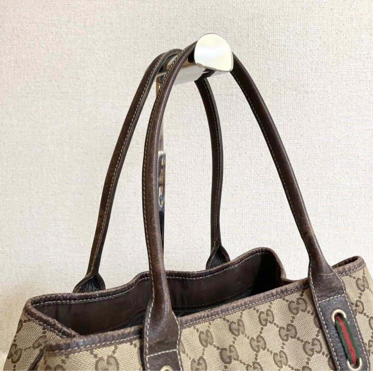 GUCCI グッチ シェリーライン トートバッグ ハンドバッグ ショルダーバッグ キャンバス チャーム レザー GG柄 金具_画像3