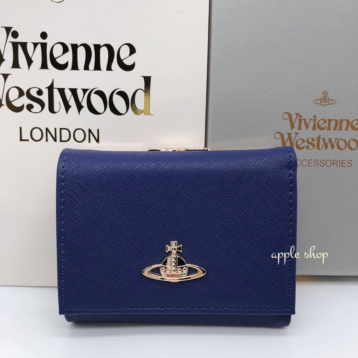新品・未使用】Vivienne Westwood 三つ折り財布 がま口 ブルー 箱 袋