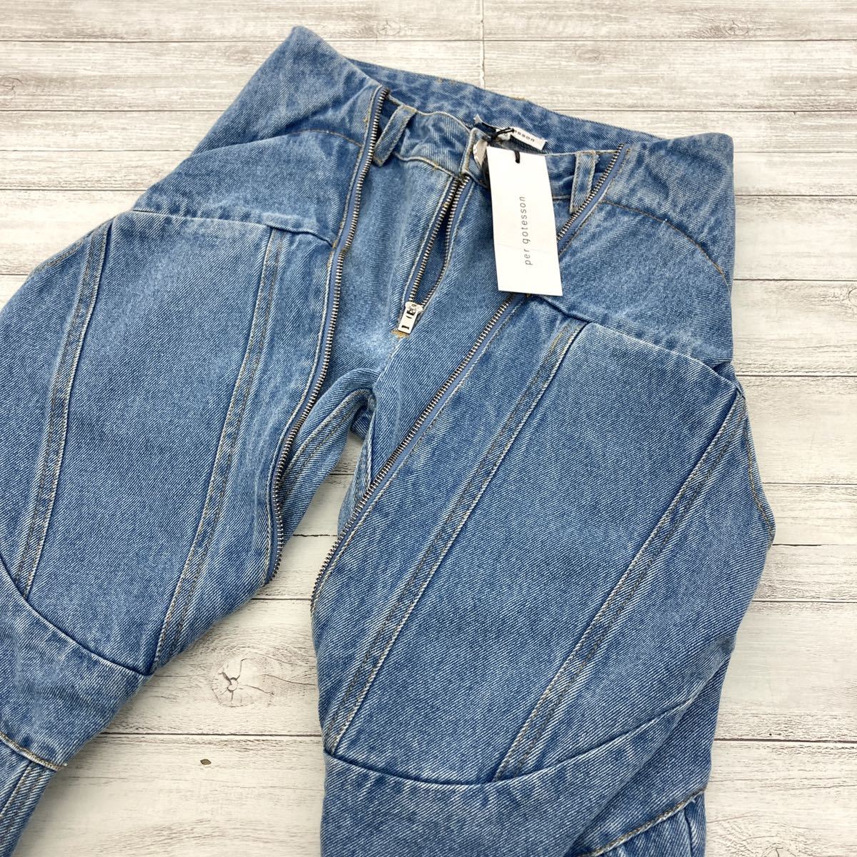 美品 21SS per gotesson パーギョーテソン zipper jeans デニムパンツ ジッパー ジップ 28 WASHED 加工_画像3