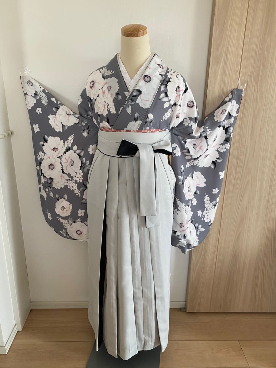 卒業式 レトロモダンニ尺袖着物 バイカラー袴 2点セット（¥39,900