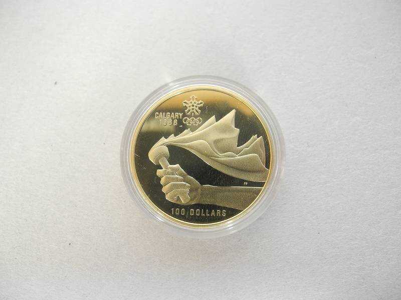 1円 美品 1988年 カルガリー オリンピック 14K 金貨 100ドル 記念 硬貨