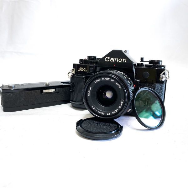 完動美品】Canon A-1 F2.8 28mm + POWER WINDER A ブラックボディ