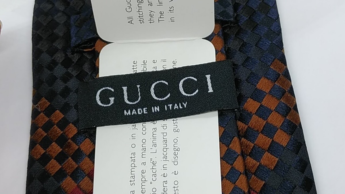 未使用 タグ付 GUCCI グッチ 格子 チェック シルクネクタイ ceratinxd.com