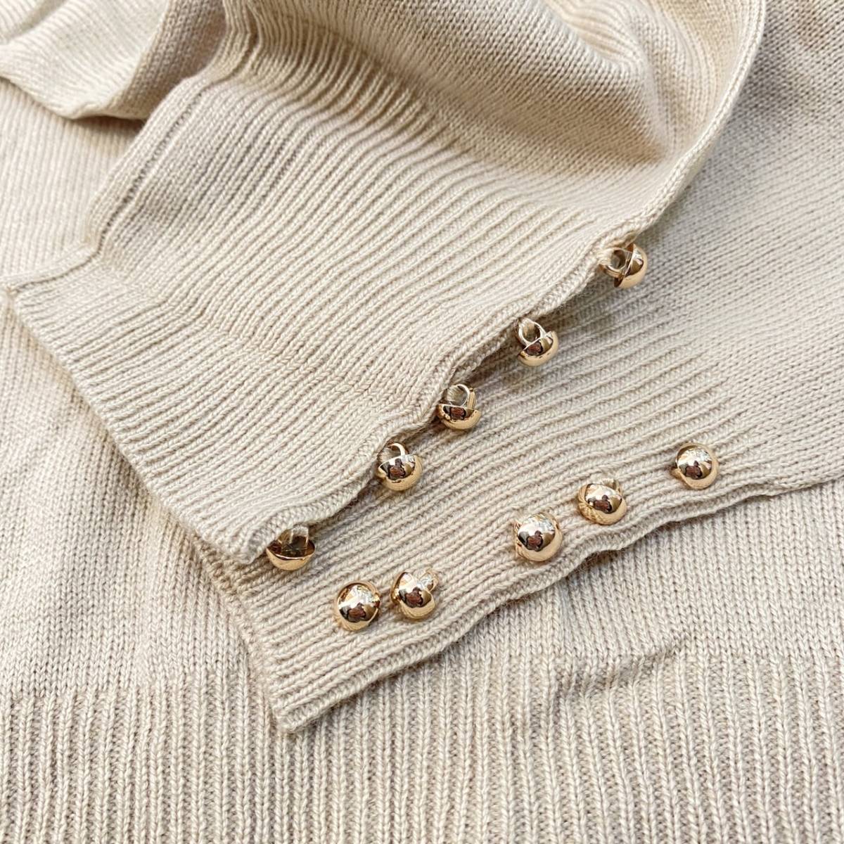 [*book@169] E hyphen world gallery piece sleeve button knitted pull over free size light beige lady's tag attaching unused 