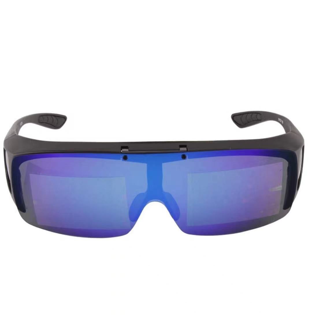 オーバーサングラス 跳ね上げ式デザイン 偏光レンズ ース UV400 紫外線カット サイクリング、釣り、ランニング、野球 ブルー