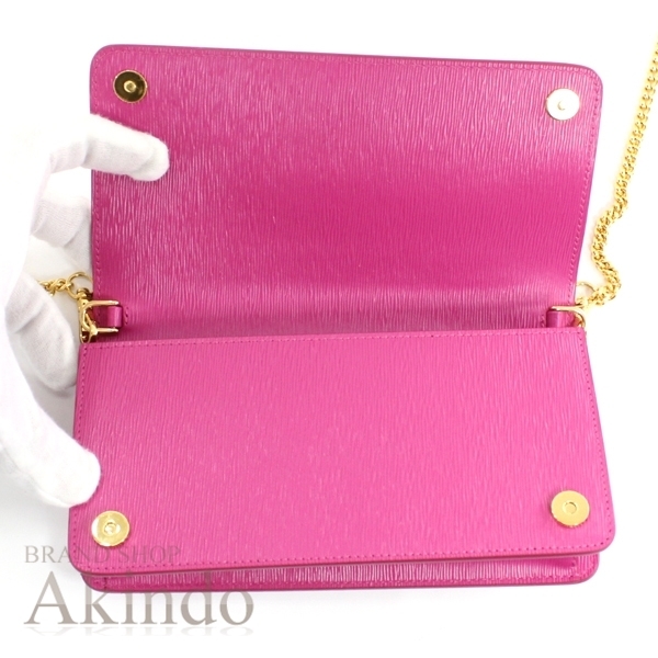 【新品】プラダ チェーンウォレット 長財布 ショルダーバッグ 斜め掛け レザー フシューシャ ピンク ゴールド 1DH044_画像8