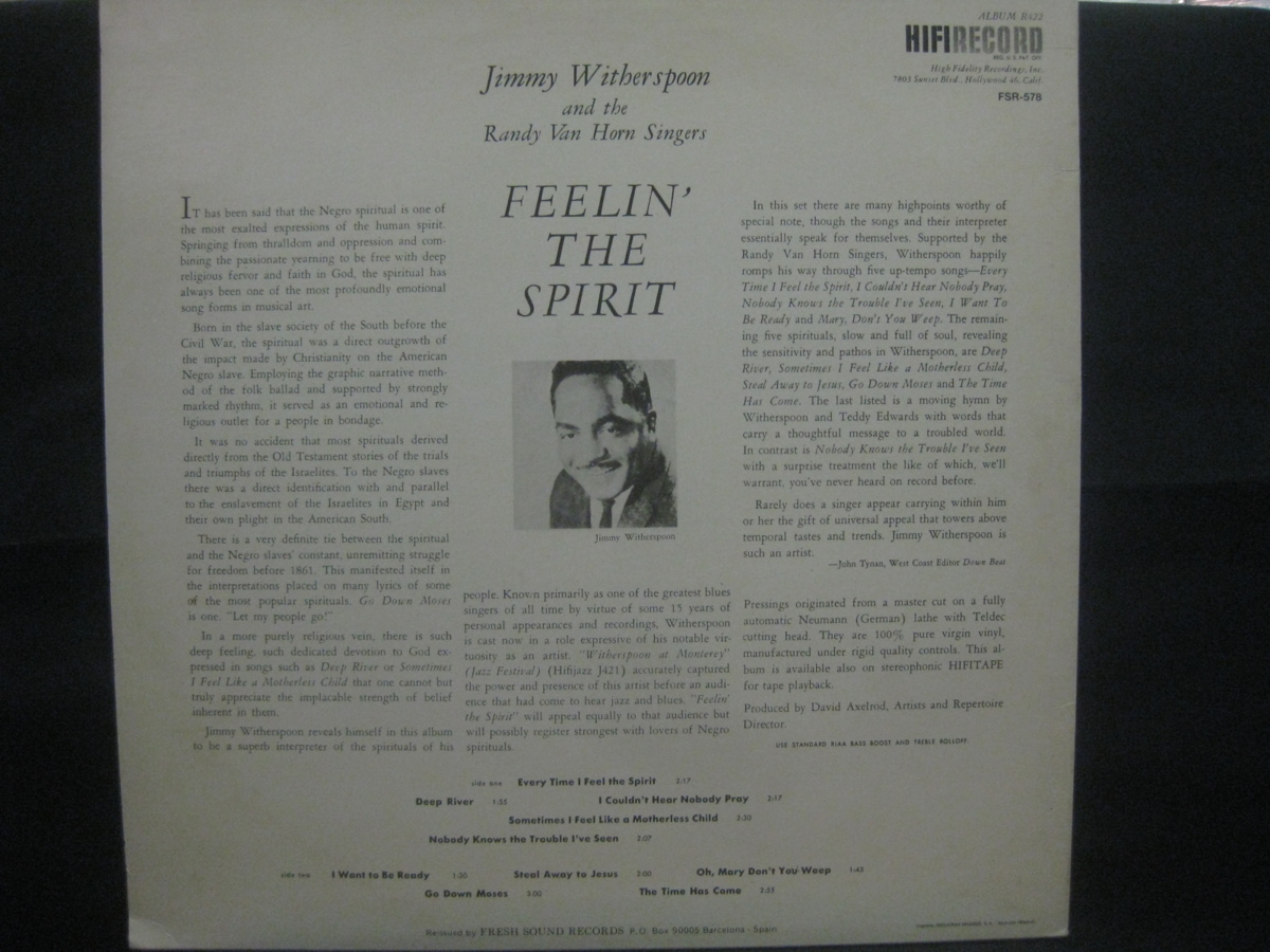 ジミー・ウェザースプーン Jimmy Witherspoon / Feelin' The Spirit ◆LP2283NO OYWP◆LP_画像2