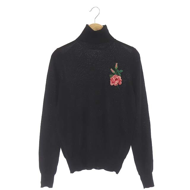 グッチ GUCCI 花柄刺繍タートルネックニット セーター 長袖 M 黒