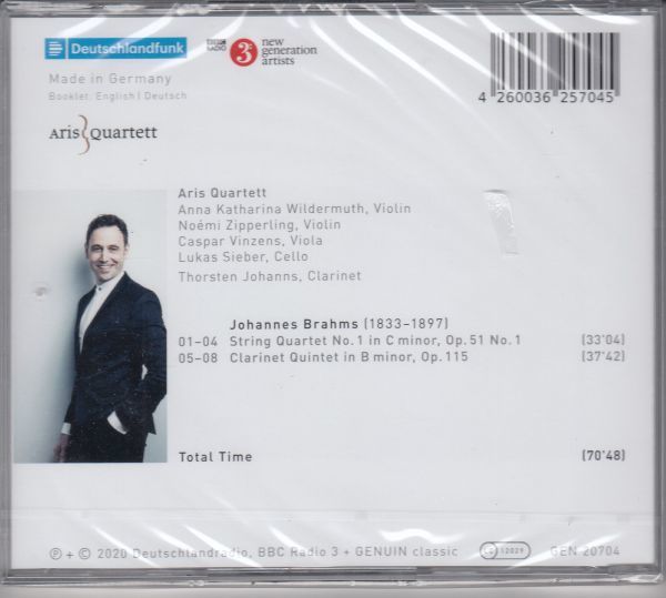 [CD/Genuin]ブラームス:弦楽四重奏曲第1番ハ短調Op.51-1&クラリネット五重奏曲ロ短調Op.115/T.ヨハンス(cl)&アリス四重奏団 2020.2_画像2