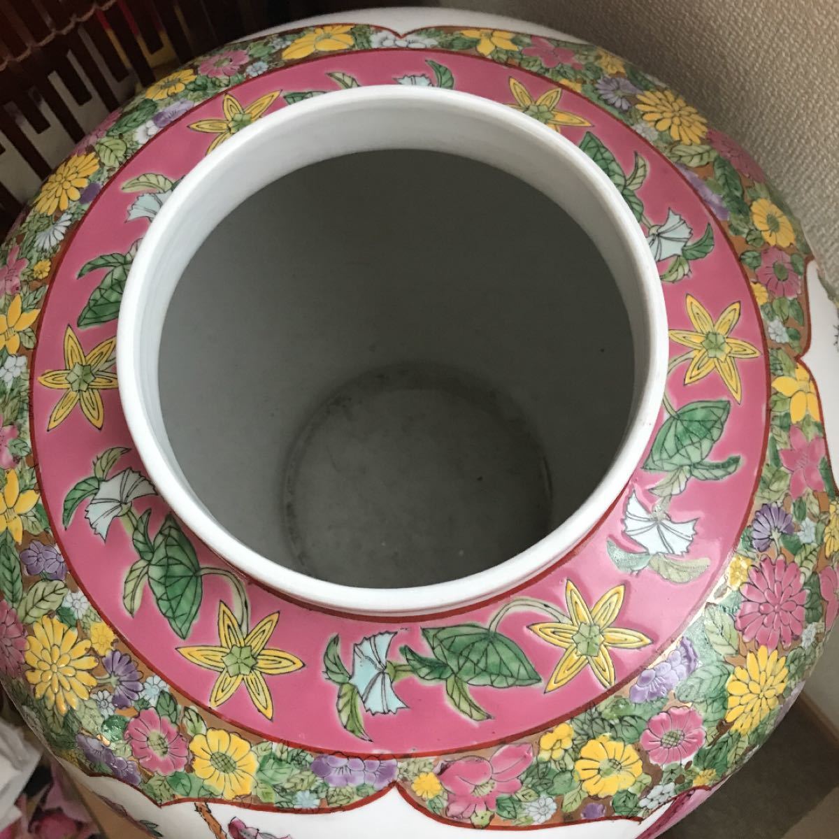 中国美術 壺 特大 粉彩 三国志 花鳥紋 清時代 古美術 骨董品