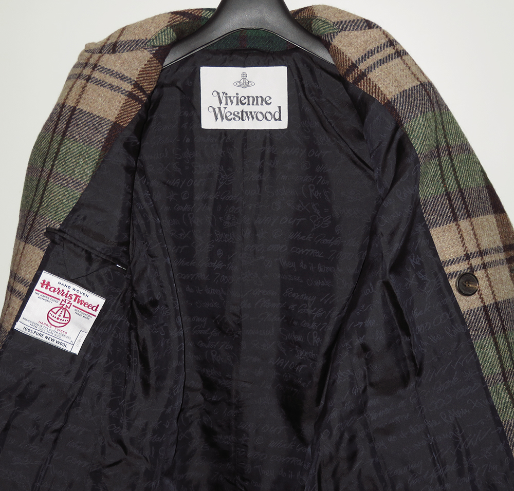 Vivienne Westwood × Harris Tweed 18AW チェックツイードPコート 44 国内品 新品同様 メンズ ヴィヴィアンウエストウッド ハリスツイード_画像4