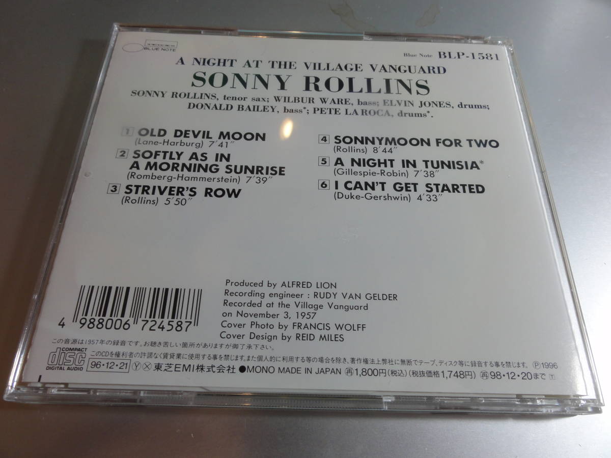 SONNY ROLLINS 　　ソニーロリンズ 　　A NIGHT AT THE VILLAGE VANGUARD 　　 国内盤