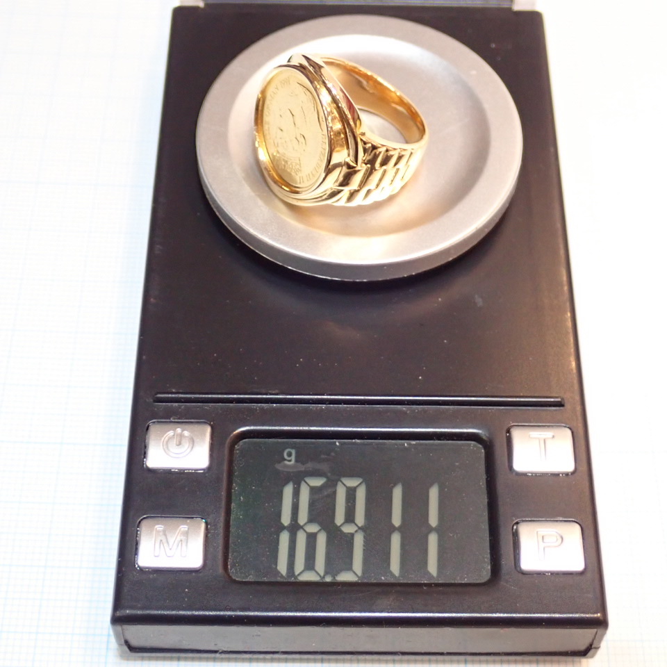 #K18 frame 1991 Man island cat gold coin 1/10oz ring 16.9g# men's man coin ring # burnishing finishing # used #