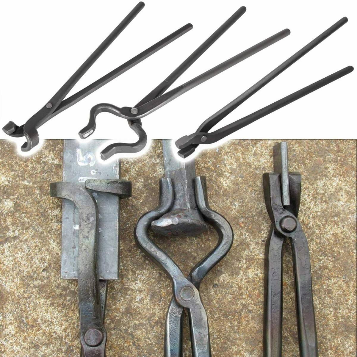 3/8 Inch Blacksmith Bolt Tongs for anvil vise forge and hammer tools 