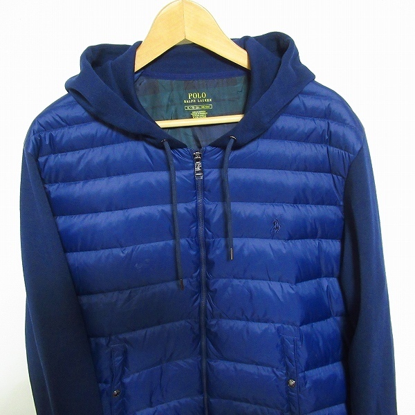 #wnc ポロラルフローレン POLO RALPH LAUREN ジャケット XL 紺 ジップアップ フード付き ダウン 異素材 切替 メンズ [719785]_画像3