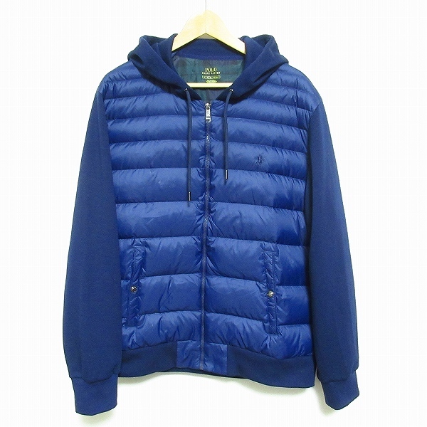 #wnc ポロラルフローレン POLO RALPH LAUREN ジャケット XL 紺 ジップアップ フード付き ダウン 異素材 切替 メンズ [719785]_画像1