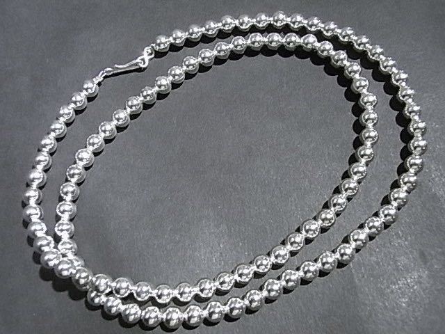 USAインディアンジュエリーNAVAJOナバホパールネックレスSilverPlateビーズ6mm,60cm西海岸ロックサーフカントリーアウトドアメカジバイカー_画像1