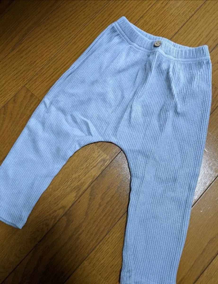 韓国子供服　ボタン付き　リブレギンスパンツ　男女兼用　ブルー80