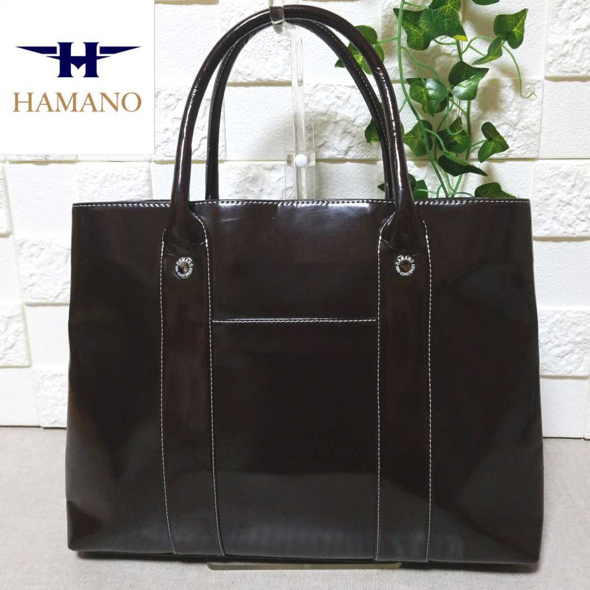 美品】HAMANO 濱野皮革工藝 ハマノ トートバッグ エナメル ブラック-