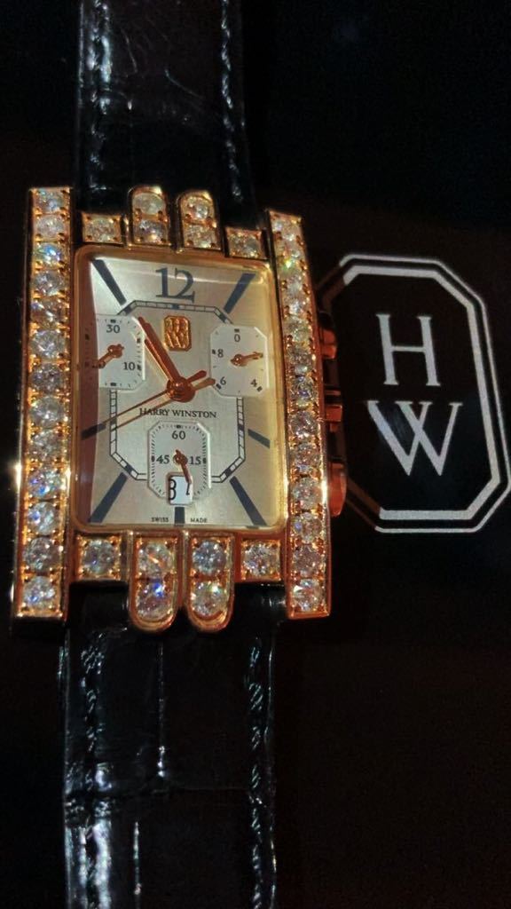 本物ハリーウィンストン18k製RGゴールドアヴェニューメンズフルダイヤモンド腕時計クロノグラフ43ミリHARRYWINSTON即決大歓迎です！_どんなファッションにも相性抜群のHW