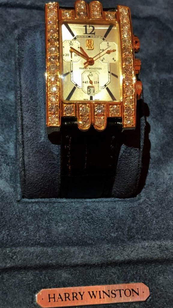 本物ハリーウィンストン18k製RGゴールドアヴェニューメンズフルダイヤモンド腕時計クロノグラフ43ミリHARRYWINSTON即決大歓迎です！_画像4