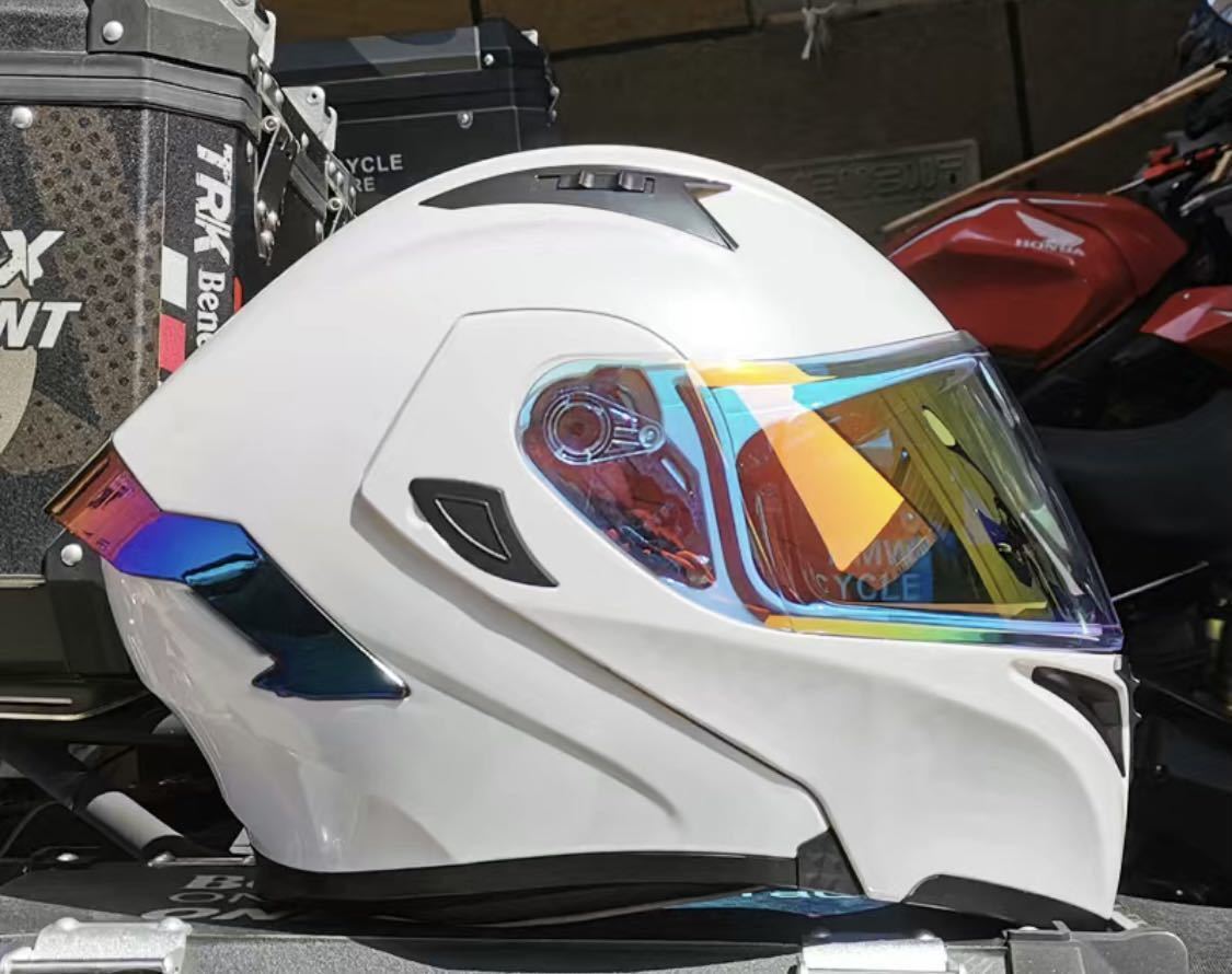 人気システムバイクヘルメットフルフェイスヘルメット ホワイトミラーシールドダブルレンズ激安 かっこいいバイクヘルメット