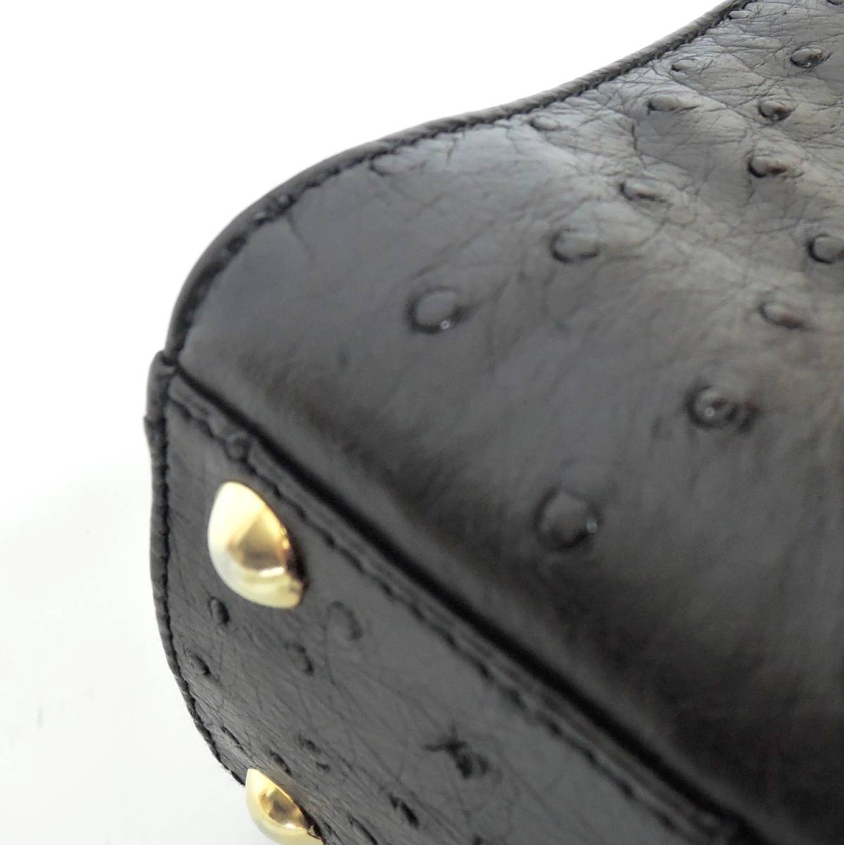 レウロカティ LeuLocati イタリア製 オーストリッチ レザー ハンドバッグ ブラック エキゾチックレザー レディース 鞄 6501_画像9