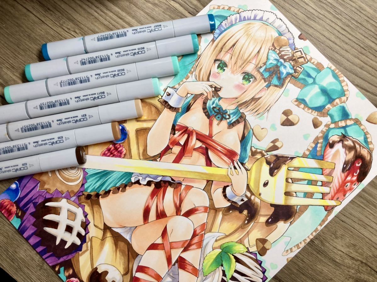 手描きイラスト☆オリジナル☆バレンタインちゃん☆A4☆コピック 手描きイラスト☆オリジナル☆バレンタインちゃん☆A4☆コピック