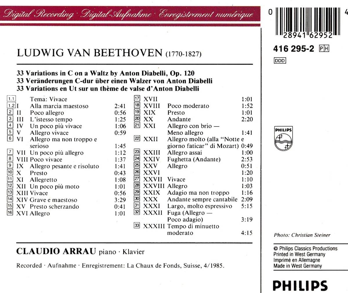 廃盤超希少 初期西独盤 クラウディオ・アラウ ベートーヴェン ディアベッリの主題による33の変奏曲 Op.120_画像2