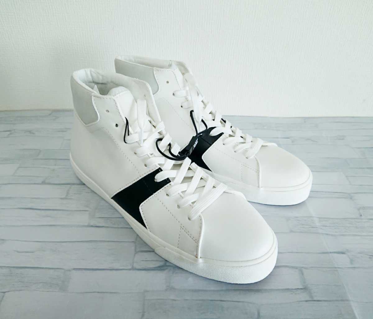 ZARA ザラ メンズスニーカー ハイカット レザー ホワイト 白 黒 ZARA ザラ メンズスニーカー ハイカット レザー ホワイト 白 黒