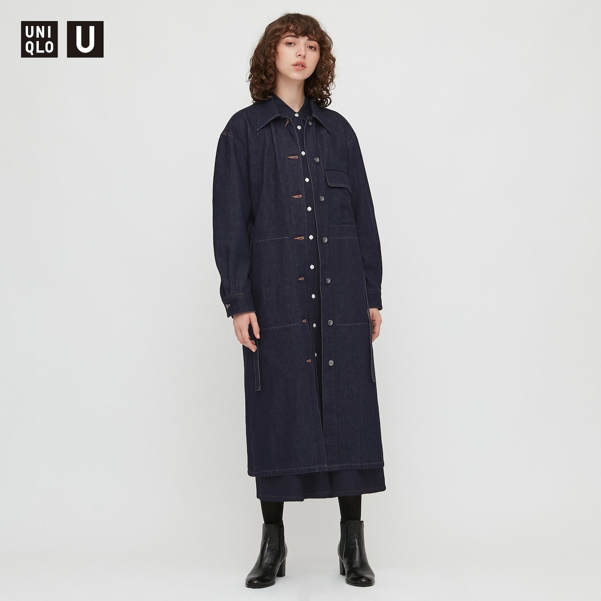 [ new goods *S* black ] Uniqlo ×ru mail #Uniqlo U Uniqlo You Denim shirt coat Denim shirt One-piece Silhouette is beautiful ..