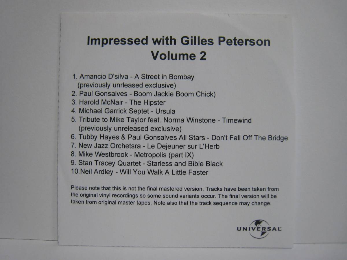 【CD-R】 V.A. (AMANCIO D'SILVA, NEW JAZZ ORCHESTRA 他) / ●プロモ● IMPRESSED WITH GILES PETERSON VOLUME 2 UK盤_画像3