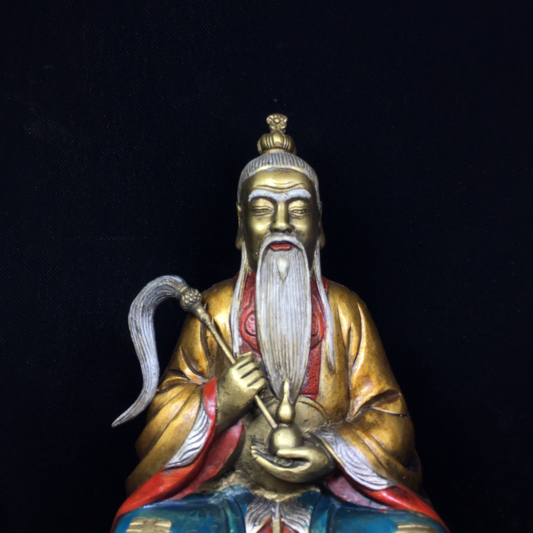 聚寳齋*銅製*彩繪 太上老君】置物 賞物 超美品 中国古美術 時代物 聚寳齋*銅製*彩繪 太上老君】置物 賞物 超美品 中国古美術 時代物