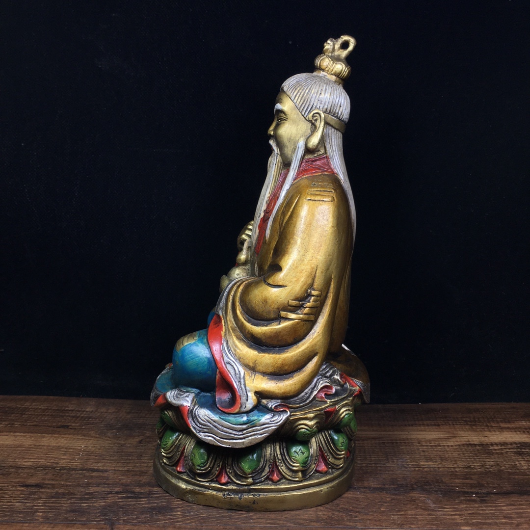 聚寳齋*銅製*彩繪 太上老君】置物 賞物 超美品 中国古美術 時代物 聚寳齋*銅製*彩繪 太上老君】置物 賞物 超美品 中国古美術 時代物