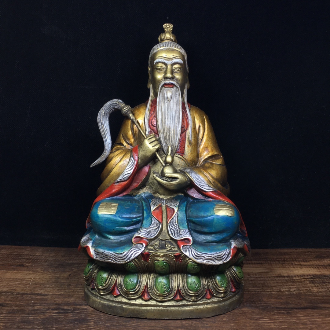 聚寳齋*銅製*彩繪 太上老君】置物 賞物 超美品 聚寳齋*銅製*彩繪 太上老君】置物 賞物 超美品