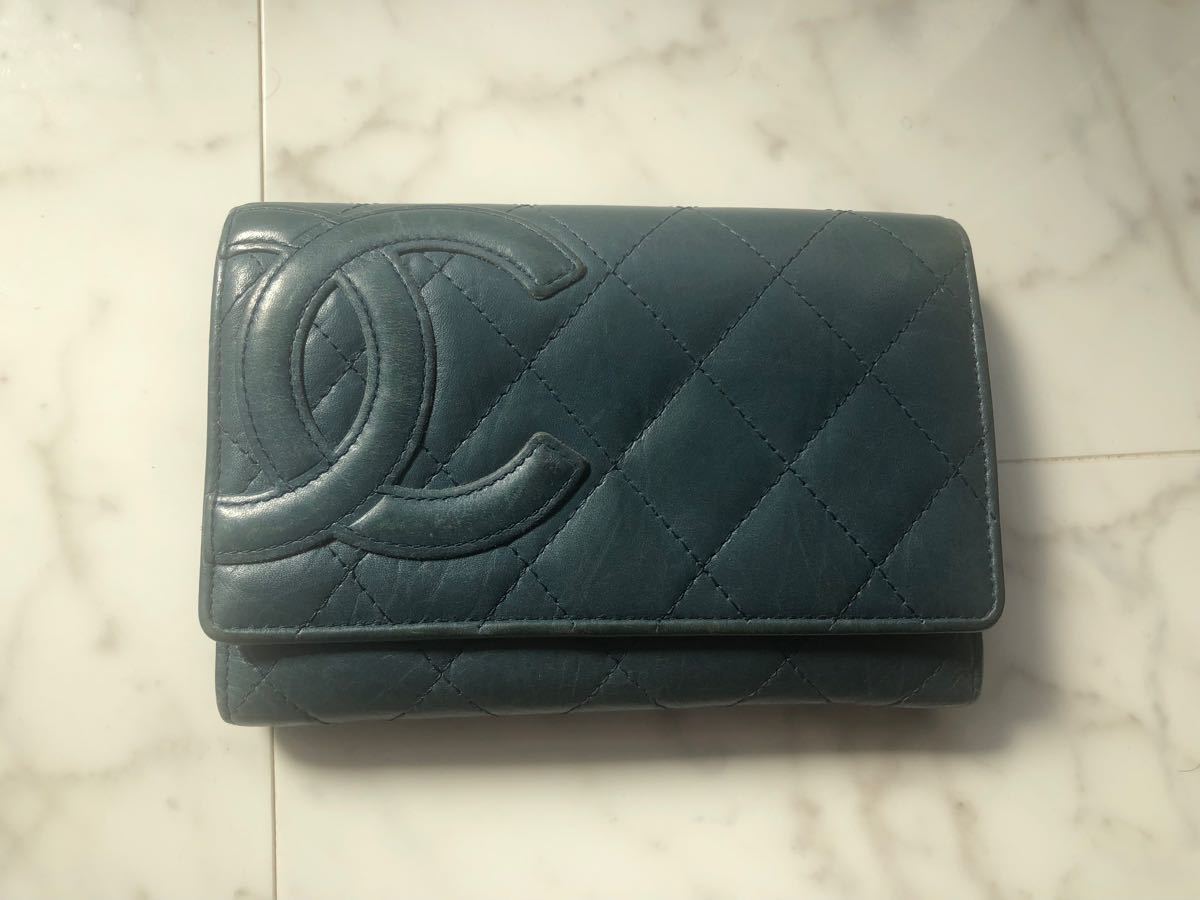 CHANEL カンボンライン 二つ折り財布 ネイビー レディースファッション 財布