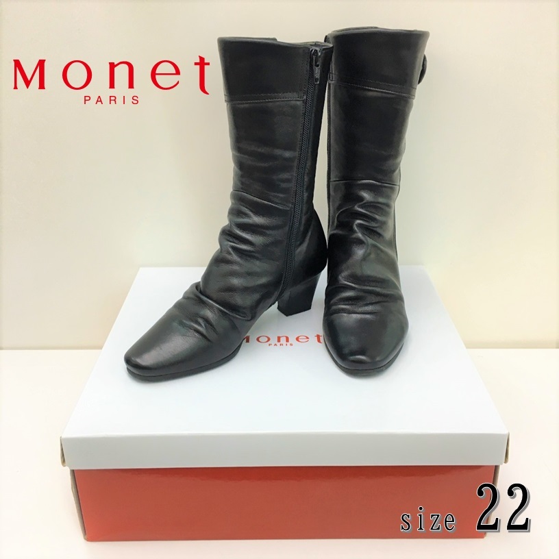 NZ1190●Casual Monet レザー ハーフブーツ●22 EEE●ブラック 日本製 小さいサイズ レディース_画像1