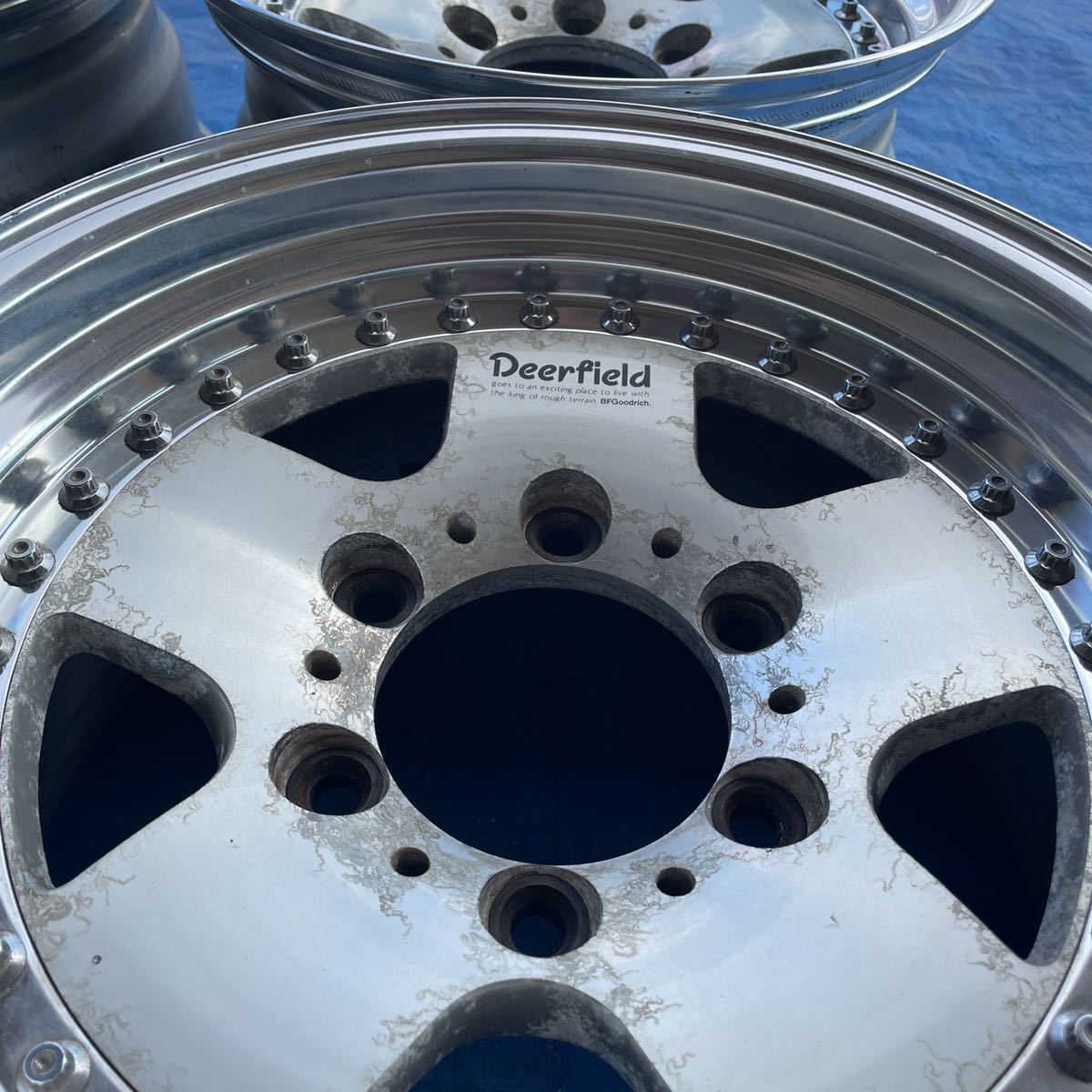 深リム　3ピース　Deerfield AMP 15インチ　15×7.5JJ+6 PCD139.7-6H ハブ径約108mm MADE IN JAPAN アルミホイール4本セット_画像6