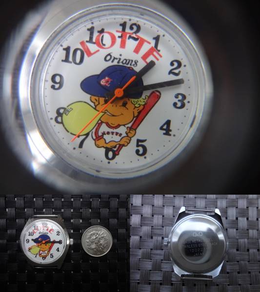 0*LOTTE Orions Lotte Orion z Bubble chewing gum .. hand winding wristwatch Q&Q 120221M Junk 0* baseball mascot character 