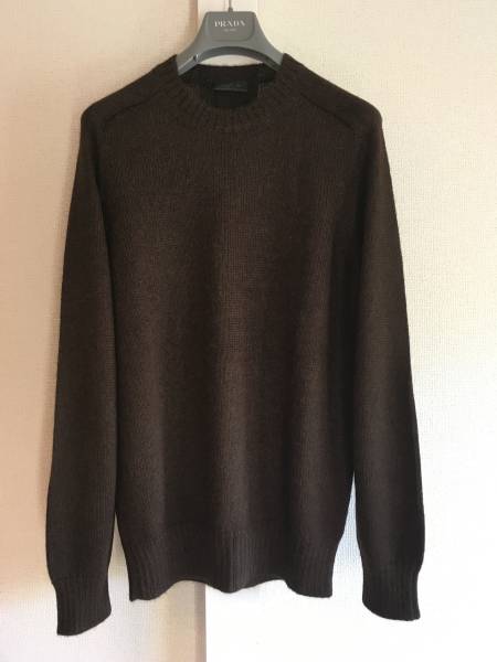  new goods Prada top class alpaca knitted 54 leather elbow present . attaching sweater dark brown tea prada