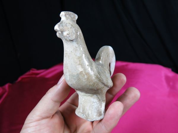B 黄釉鶏俑 唐時代 遺跡発掘品 明器 副葬品 焼き物 - 5